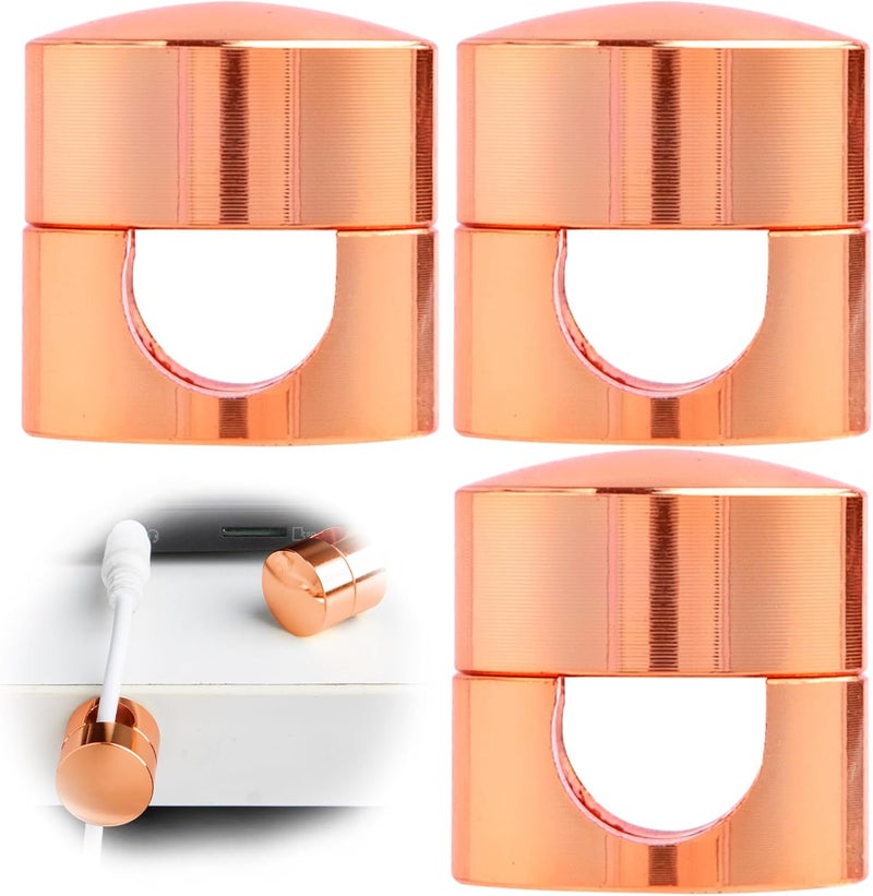 SmallCat 3 Sets Charger Holders for Cords, Rose Gold Color Adjustable Cable Anchor Holders, Adhesive Metal Cord Clips, Cable Management Wire Organizers for Desk, Office, Nightstand - Image 1